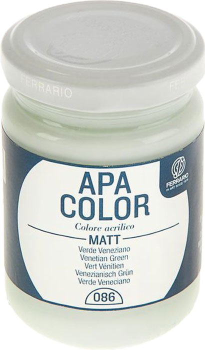 Ferrario Краска акриловая Apa Color цвет венецианский зеленыйBA0095AO086 Ferrario Краска акриловая Apa Color цвет венецианский зеленыйBA0095AO086Матовая акриловая краска Apa Color итальянской компании Ferrario на водной основе, готова к использованию. Основные качества акриловой краски Apa Color: прочность, светостойкость и экологичность. Благодаря акриловой смоле Apa Color пластична и не дает трещин. Именно поэтому краска прекрасно ложится на любые поверхности, будь то стекло, дерево или ткань, что особенно хорошо в дизайне и декоре. Она быстро сохнет, после высыхания становится водостойкой. Акриловая краска Apa Color не потускнеет со временем, ее светостойкость не позволит измениться цвету, он не выгорит на солнце и не пожелтеет. Акриловая краска Apa Color – это отличный выбор в пользу яркой живописи, так как в ее палитре только глубокие и насыщенные цвета. Из-за того, что акриловая краска Apa Color на водной основе, она почти совсем не пахнет, малотоксична – подходит для работы в помещениях, можно заниматься творчеством вместе с детьми. Акриловая краска Apa Color разводится водой, однако это не значит, что для нее нельзя использовать специальные растворители и медиумы, предназначенные для акриловых красок – в этом случае сохраняется высокая пигментированность, но объем краски увеличивается и появляется возможность создания различных фактур и эффектов. Акриловую краску Apa Color легко наносить кистью, шпателем, валиком.