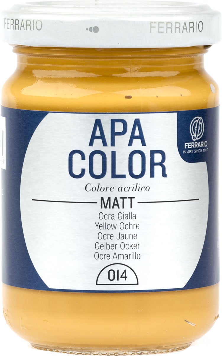 Ferrario Краска акриловая Apa Color цвет желтая охраBA0095AO014 Ferrario Краска акриловая Apa Color цвет желтая охраBA0095AO014Матовая акриловая краска Apa Color итальянской компании Ferrario на водной основе, готова к использованию. Основные качества акриловой краски Apa Color: прочность, светостойкость и экологичность. Благодаря акриловой смоле Apa Color пластична и не дает трещин. Именно поэтому краска прекрасно ложится на любые поверхности, будь то стекло, дерево или ткань, что особенно хорошо в дизайне и декоре. Она быстро сохнет, после высыхания становится водостойкой. Акриловая краска Apa Color не потускнеет со временем, ее светостойкость не позволит измениться цвету, он не выгорит на солнце и не пожелтеет. Акриловая краска Apa Color – это отличный выбор в пользу яркой живописи, так как в ее палитре только глубокие и насыщенные цвета. Из-за того, что акриловая краска Apa Color на водной основе, она почти совсем не пахнет, малотоксична – подходит для работы в помещениях, можно заниматься творчеством вместе с детьми. Акриловая краска Apa Color разводится водой, однако это не значит, что для нее нельзя использовать специальные растворители и медиумы, предназначенные для акриловых красок – в этом случае сохраняется высокая пигментированность, но объем краски увеличивается и появляется возможность создания различных фактур и эффектов. Акриловую краску Apa Color легко наносить кистью, шпателем, валиком.