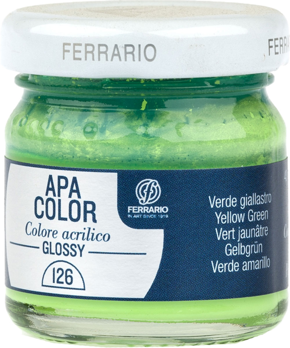 Ferrario Краска акриловая Apa Color цвет Желто-зеленый BA0040В0126BA0040В0126 Ferrario Краска акриловая Apa Color цвет Желто-зеленый BA0040В0126BA0040В0126Глянцевая акриловая краска Apa Color итальянской компании Ferrario на водной основе, готова к использованию. Основные качества акриловой краски Apa Color: прочность, светостойкость и экологичность. Благодаря акриловой смоле Apa Color пластична и не дает трещин. Именно поэтому краска прекрасно ложится на любые поверхности, будь то стекло, дерево или ткань, что особенно хорошо в дизайне и декоре. Она быстро сохнет, после высыхания становится водостойкой. Акриловая краска Apa Color не потускнеет со временем, ее светостойкость не позволит измениться цвету, он не выгорит на солнце и не пожелтеет. Акриловая краска Apa Color – это отличный выбор в пользу яркой живописи, так как в ее палитре только глубокие и насыщенные цвета. Из-за того, что акриловая краска Apa Color на водной основе, она почти совсем не пахнет, малотоксична – подходит для работы в помещениях, можно заниматься творчеством вместе с детьми. Акриловая краска Apa Color разводится водой, однако это не значит, что для нее нельзя использовать специальные растворители и медиумы, предназначенные для акриловых красок – в этом случае сохраняется высокая пигментированность, но объем краски увеличивается и появляется возможность создания различных фактур и эффектов. Акриловую краску Apa Color легко наносить кистью, шпателем, валиком.