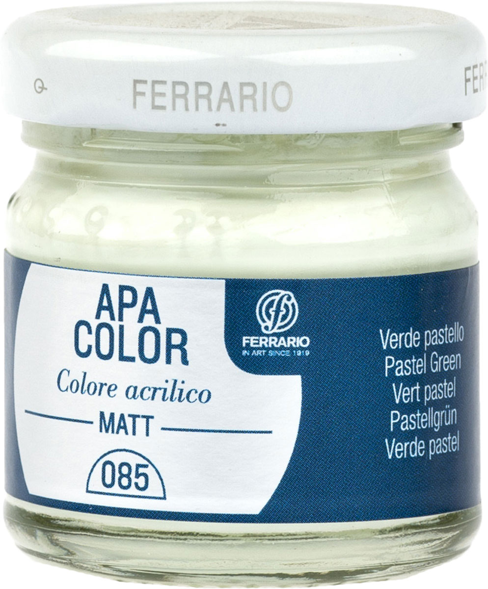 Ferrario Краска акриловая Apa Color цвет зеленый пастельныйBA0040А0085 Ferrario Краска акриловая Apa Color цвет зеленый пастельныйBA0040А0085Матовая акриловая краска Apa Color итальянской компании Ferrario на водной основе, готова к использованию. Основные качества акриловой краски Apa Color: прочность, светостойкость и экологичность. Благодаря акриловой смоле Apa Color пластична и не дает трещин. Именно поэтому краска прекрасно ложится на любые поверхности, будь то стекло, дерево или ткань, что особенно хорошо в дизайне и декоре. Она быстро сохнет, после высыхания становится водостойкой. Акриловая краска Apa Color не потускнеет со временем, ее светостойкость не позволит измениться цвету, он не выгорит на солнце и не пожелтеет. Акриловая краска Apa Color – это отличный выбор в пользу яркой живописи, так как в ее палитре только глубокие и насыщенные цвета. Из-за того, что акриловая краска Apa Color на водной основе, она почти совсем не пахнет, малотоксична – подходит для работы в помещениях, можно заниматься творчеством вместе с детьми. Акриловая краска Apa Color разводится водой, однако это не значит, что для нее нельзя использовать специальные растворители и медиумы, предназначенные для акриловых красок – в этом случае сохраняется высокая пигментированность, но объем краски увеличивается и появляется возможность создания различных фактур и эффектов. Акриловую краску Apa Color легко наносить кистью, шпателем, валиком.