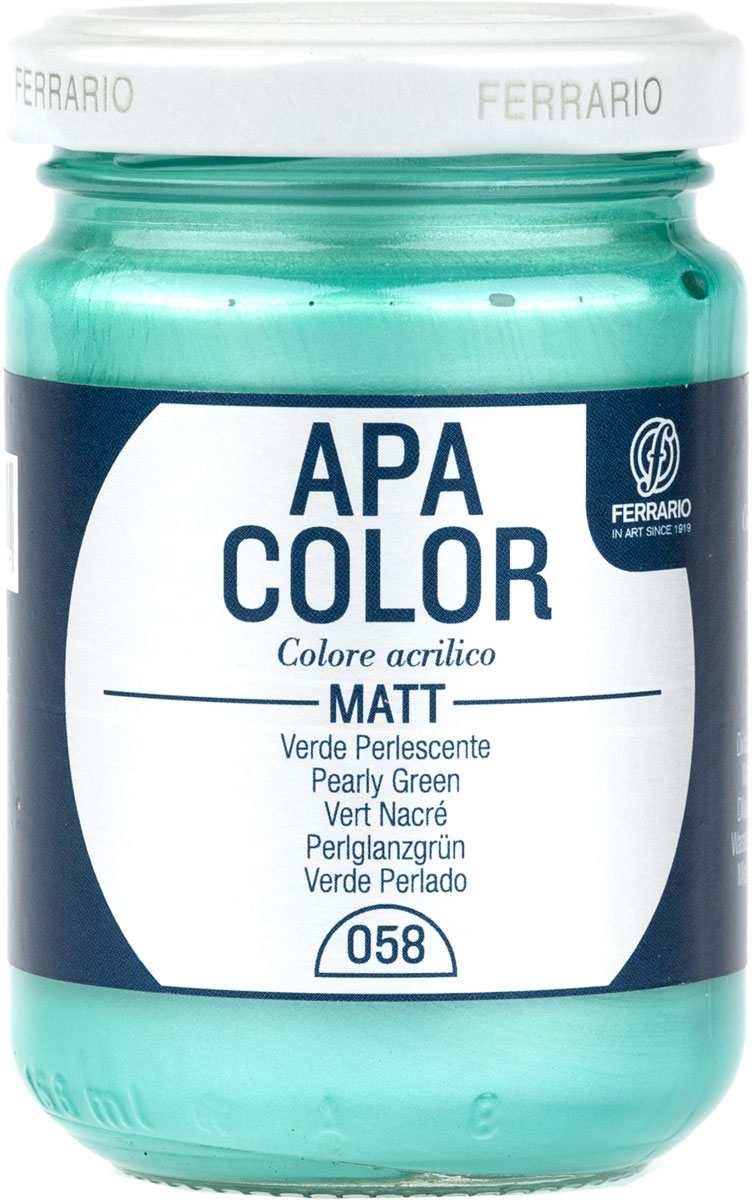 Ferrario Краска акриловая Apa Color цвет зеленый перламутровый BA0095AO058BA0095AO058 Ferrario Краска акриловая Apa Color цвет зеленый перламутровый BA0095AO058BA0095AO058Матовая акриловая краска Apa Color итальянской компании Ferrario на водной основе, готова к использованию. Основные качества акриловой краски Apa Color: прочность, светостойкость и экологичность. Благодаря акриловой смоле Apa Color пластична и не дает трещин. Именно поэтому краска прекрасно ложится на любые поверхности, будь то стекло, дерево или ткань, что особенно хорошо в дизайне и декоре. Она быстро сохнет, после высыхания становится водостойкой. Акриловая краска Apa Color не потускнеет со временем, ее светостойкость не позволит измениться цвету, он не выгорит на солнце и не пожелтеет. Акриловая краска Apa Color – это отличный выбор в пользу яркой живописи, так как в ее палитре только глубокие и насыщенные цвета. Из-за того, что акриловая краска Apa Color на водной основе, она почти совсем не пахнет, малотоксична – подходит для работы в помещениях, можно заниматься творчеством вместе с детьми. Акриловая краска Apa Color разводится водой, однако это не значит, что для нее нельзя использовать специальные растворители и медиумы, предназначенные для акриловых красок – в этом случае сохраняется высокая пигментированность, но объем краски увеличивается и появляется возможность создания различных фактур и эффектов. Акриловую краску Apa Color легко наносить кистью, шпателем, валиком.