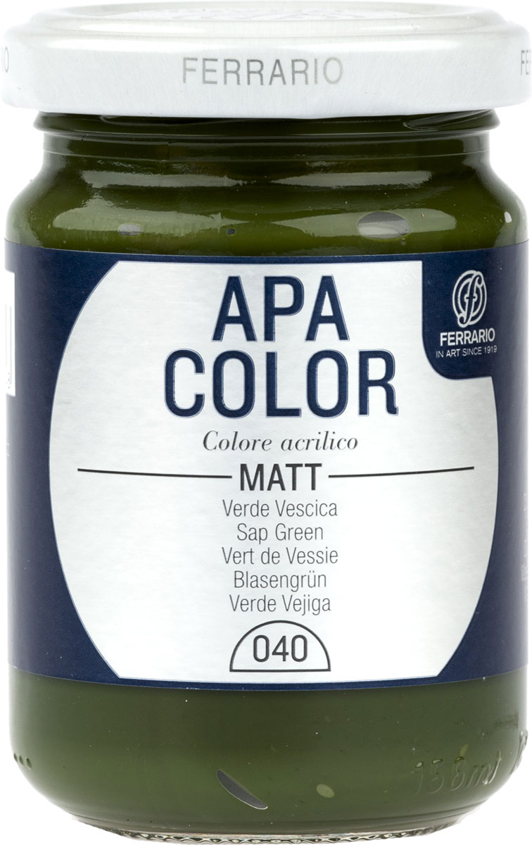 Ferrario Краска акриловая Apa Color цвет зеленый сокBA0095AO040 Ferrario Краска акриловая Apa Color цвет зеленый сокBA0095AO040Матовая акриловая краска Apa Color итальянской компании Ferrario на водной основе, готова к использованию. Основные качества акриловой краски Apa Color: прочность, светостойкость и экологичность. Благодаря акриловой смоле Apa Color пластична и не дает трещин. Именно поэтому краска прекрасно ложится на любые поверхности, будь то стекло, дерево или ткань, что особенно хорошо в дизайне и декоре. Она быстро сохнет, после высыхания становится водостойкой. Акриловая краска Apa Color не потускнеет со временем, ее светостойкость не позволит измениться цвету, он не выгорит на солнце и не пожелтеет. Акриловая краска Apa Color – это отличный выбор в пользу яркой живописи, так как в ее палитре только глубокие и насыщенные цвета. Из-за того, что акриловая краска Apa Color на водной основе, она почти совсем не пахнет, малотоксична – подходит для работы в помещениях, можно заниматься творчеством вместе с детьми. Акриловая краска Apa Color разводится водой, однако это не значит, что для нее нельзя использовать специальные растворители и медиумы, предназначенные для акриловых красок – в этом случае сохраняется высокая пигментированность, но объем краски увеличивается и появляется возможность создания различных фактур и эффектов. Акриловую краску Apa Color легко наносить кистью, шпателем, валиком.