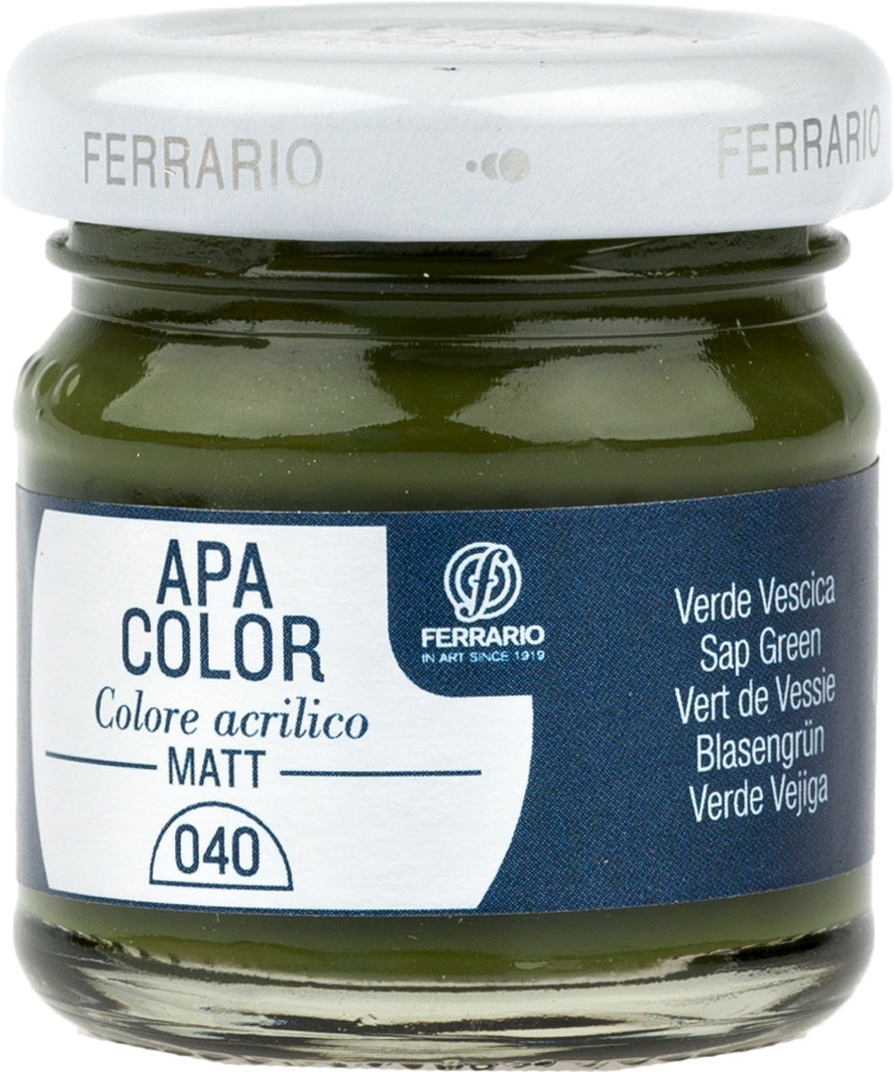 Ferrario Краска акриловая Apa Color цвет зеленый травянойBA0040А0040 Ferrario Краска акриловая Apa Color цвет зеленый травянойBA0040А0040Матовая акриловая краска Apa Color итальянской компании Ferrario на водной основе, готова к использованию. Основные качества акриловой краски Apa Color: прочность, светостойкость и экологичность. Благодаря акриловой смоле Apa Color пластична и не дает трещин. Именно поэтому краска прекрасно ложится на любые поверхности, будь то стекло, дерево или ткань, что особенно хорошо в дизайне и декоре. Она быстро сохнет, после высыхания становится водостойкой. Акриловая краска Apa Color не потускнеет со временем, ее светостойкость не позволит измениться цвету, он не выгорит на солнце и не пожелтеет. Акриловая краска Apa Color – это отличный выбор в пользу яркой живописи, так как в ее палитре только глубокие и насыщенные цвета. Из-за того, что акриловая краска Apa Color на водной основе, она почти совсем не пахнет, малотоксична – подходит для работы в помещениях, можно заниматься творчеством вместе с детьми. Акриловая краска Apa Color разводится водой, однако это не значит, что для нее нельзя использовать специальные растворители и медиумы, предназначенные для акриловых красок – в этом случае сохраняется высокая пигментированность, но объем краски увеличивается и появляется возможность создания различных фактур и эффектов. Акриловую краску Apa Color легко наносить кистью, шпателем, валиком.