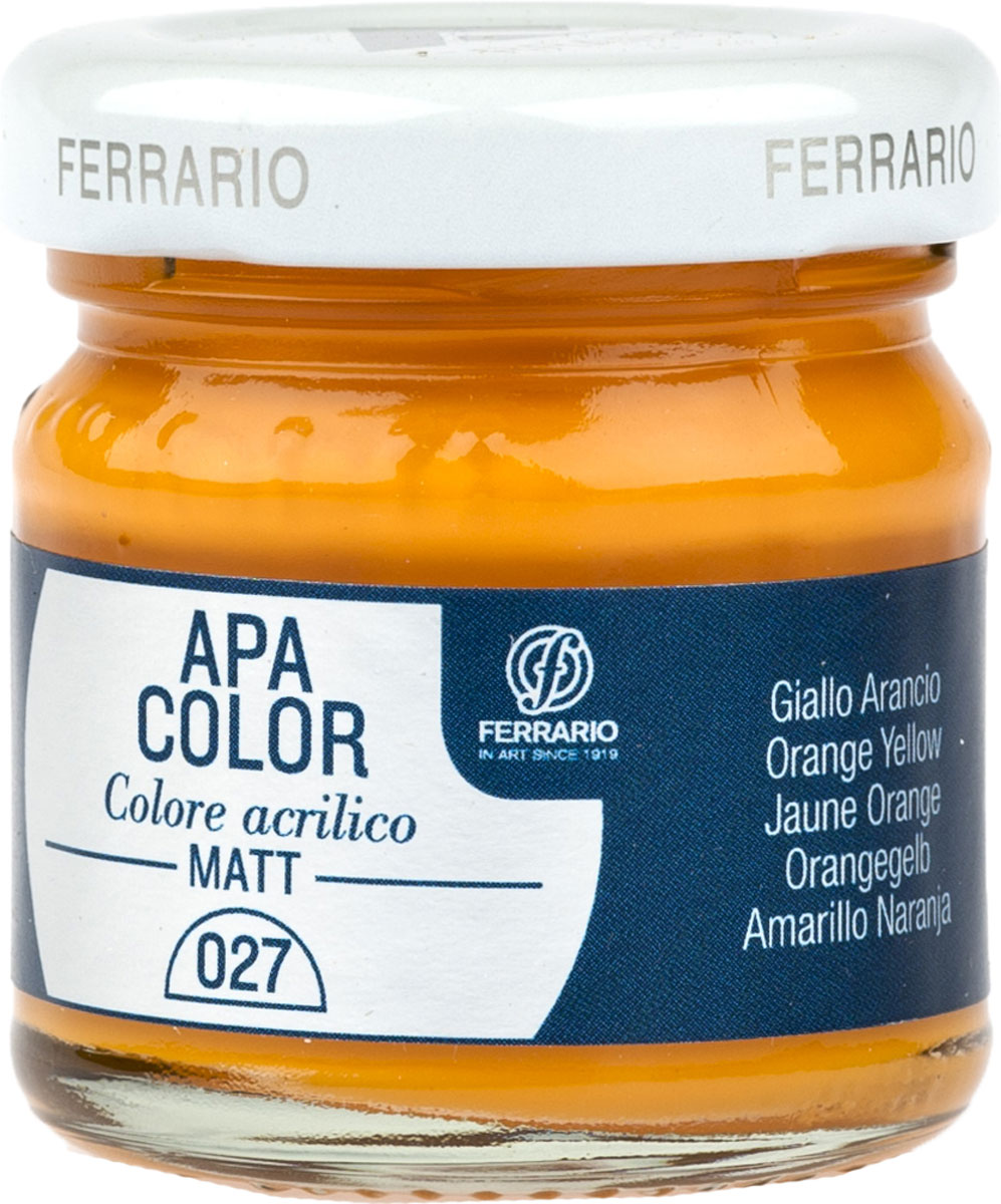 Ferrario Краска акриловая Apa Color цвет кадмий желтыйBA0040А0027 Ferrario Краска акриловая Apa Color цвет кадмий желтыйBA0040А0027Матовая акриловая краска Apa Color итальянской компании Ferrario на водной основе, готова к использованию. Основные качества акриловой краски Apa Color: прочность, светостойкость и экологичность. Благодаря акриловой смоле Apa Color пластична и не дает трещин. Именно поэтому краска прекрасно ложится на любые поверхности, будь то стекло, дерево или ткань, что особенно хорошо в дизайне и декоре. Она быстро сохнет, после высыхания становится водостойкой. Акриловая краска Apa Color не потускнеет со временем, ее светостойкость не позволит измениться цвету, он не выгорит на солнце и не пожелтеет. Акриловая краска Apa Color – это отличный выбор в пользу яркой живописи, так как в ее палитре только глубокие и насыщенные цвета. Из-за того, что акриловая краска Apa Color на водной основе, она почти совсем не пахнет, малотоксична – подходит для работы в помещениях, можно заниматься творчеством вместе с детьми. Акриловая краска Apa Color разводится водой, однако это не значит, что для нее нельзя использовать специальные растворители и медиумы, предназначенные для акриловых красок – в этом случае сохраняется высокая пигментированность, но объем краски увеличивается и появляется возможность создания различных фактур и эффектов. Акриловую краску Apa Color легко наносить кистью, шпателем, валиком.