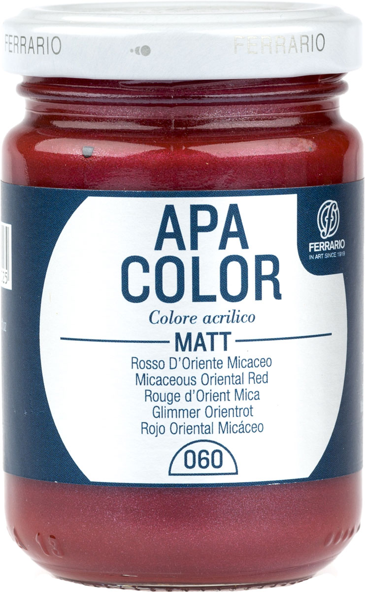 Ferrario Краска акриловая Apa Color цвет красный восточный металлик BA0095AO060BA0095AO060 Ferrario Краска акриловая Apa Color цвет красный восточный металлик BA0095AO060BA0095AO060Матовая акриловая краска Apa Color итальянской компании Ferrario на водной основе, готова к использованию. Основные качества акриловой краски Apa Color: прочность, светостойкость и экологичность. Благодаря акриловой смоле Apa Color пластична и не дает трещин. Именно поэтому краска прекрасно ложится на любые поверхности, будь то стекло, дерево или ткань, что особенно хорошо в дизайне и декоре. Она быстро сохнет, после высыхания становится водостойкой. Акриловая краска Apa Color не потускнеет со временем, ее светостойкость не позволит измениться цвету, он не выгорит на солнце и не пожелтеет. Акриловая краска Apa Color – это отличный выбор в пользу яркой живописи, так как в ее палитре только глубокие и насыщенные цвета. Из-за того, что акриловая краска Apa Color на водной основе, она почти совсем не пахнет, малотоксична – подходит для работы в помещениях, можно заниматься творчеством вместе с детьми. Акриловая краска Apa Color разводится водой, однако это не значит, что для нее нельзя использовать специальные растворители и медиумы, предназначенные для акриловых красок – в этом случае сохраняется высокая пигментированность, но объем краски увеличивается и появляется возможность создания различных фактур и эффектов. Акриловую краску Apa Color легко наносить кистью, шпателем, валиком.