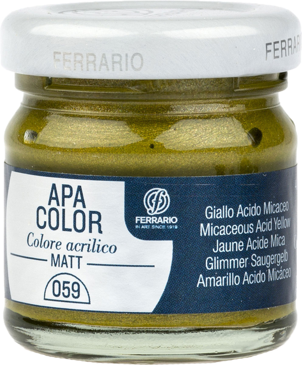 Ferrario Краска акриловая Apa Color цвет лимонный металлик BA0040А0059BA0040А0059 Ferrario Краска акриловая Apa Color цвет лимонный металлик BA0040А0059BA0040А0059Матовая акриловая краска Apa Color итальянской компании Ferrario на водной основе, готова к использованию. Основные качества акриловой краски Apa Color: прочность, светостойкость и экологичность. Благодаря акриловой смоле Apa Color пластична и не дает трещин. Именно поэтому краска прекрасно ложится на любые поверхности, будь то стекло, дерево или ткань, что особенно хорошо в дизайне и декоре. Она быстро сохнет, после высыхания становится водостойкой. Акриловая краска Apa Color не потускнеет со временем, ее светостойкость не позволит измениться цвету, он не выгорит на солнце и не пожелтеет. Акриловая краска Apa Color – это отличный выбор в пользу яркой живописи, так как в ее палитре только глубокие и насыщенные цвета. Из-за того, что акриловая краска Apa Color на водной основе, она почти совсем не пахнет, малотоксична – подходит для работы в помещениях, можно заниматься творчеством вместе с детьми. Акриловая краска Apa Color разводится водой, однако это не значит, что для нее нельзя использовать специальные растворители и медиумы, предназначенные для акриловых красок – в этом случае сохраняется высокая пигментированность, но объем краски увеличивается и появляется возможность создания различных фактур и эффектов. Акриловую краску Apa Color легко наносить кистью, шпателем, валиком.