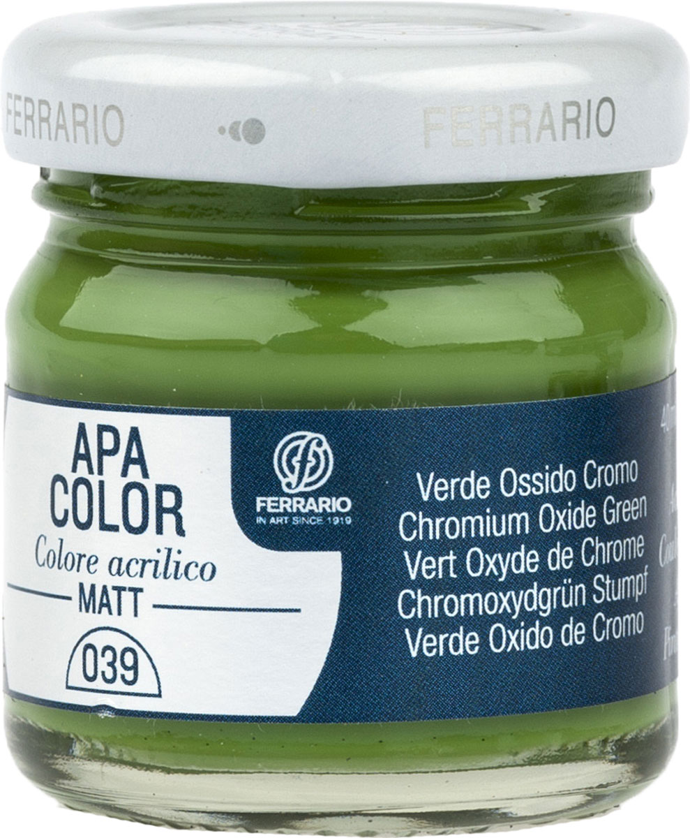 Ferrario Краска акриловая Apa Color цвет окись хрома BA0040А0039BA0040А0039 Ferrario Краска акриловая Apa Color цвет окись хрома BA0040А0039BA0040А0039Матовая акриловая краска Apa Color итальянской компании Ferrario на водной основе, готова к использованию. Основные качества акриловой краски Apa Color: прочность, светостойкость и экологичность. Благодаря акриловой смоле Apa Color пластична и не дает трещин. Именно поэтому краска прекрасно ложится на любые поверхности, будь то стекло, дерево или ткань, что особенно хорошо в дизайне и декоре. Она быстро сохнет, после высыхания становится водостойкой. Акриловая краска Apa Color не потускнеет со временем, ее светостойкость не позволит измениться цвету, он не выгорит на солнце и не пожелтеет. Акриловая краска Apa Color – это отличный выбор в пользу яркой живописи, так как в ее палитре только глубокие и насыщенные цвета. Из-за того, что акриловая краска Apa Color на водной основе, она почти совсем не пахнет, малотоксична – подходит для работы в помещениях, можно заниматься творчеством вместе с детьми. Акриловая краска Apa Color разводится водой, однако это не значит, что для нее нельзя использовать специальные растворители и медиумы, предназначенные для акриловых красок – в этом случае сохраняется высокая пигментированность, но объем краски увеличивается и появляется возможность создания различных фактур и эффектов. Акриловую краску Apa Color легко наносить кистью, шпателем, валиком.