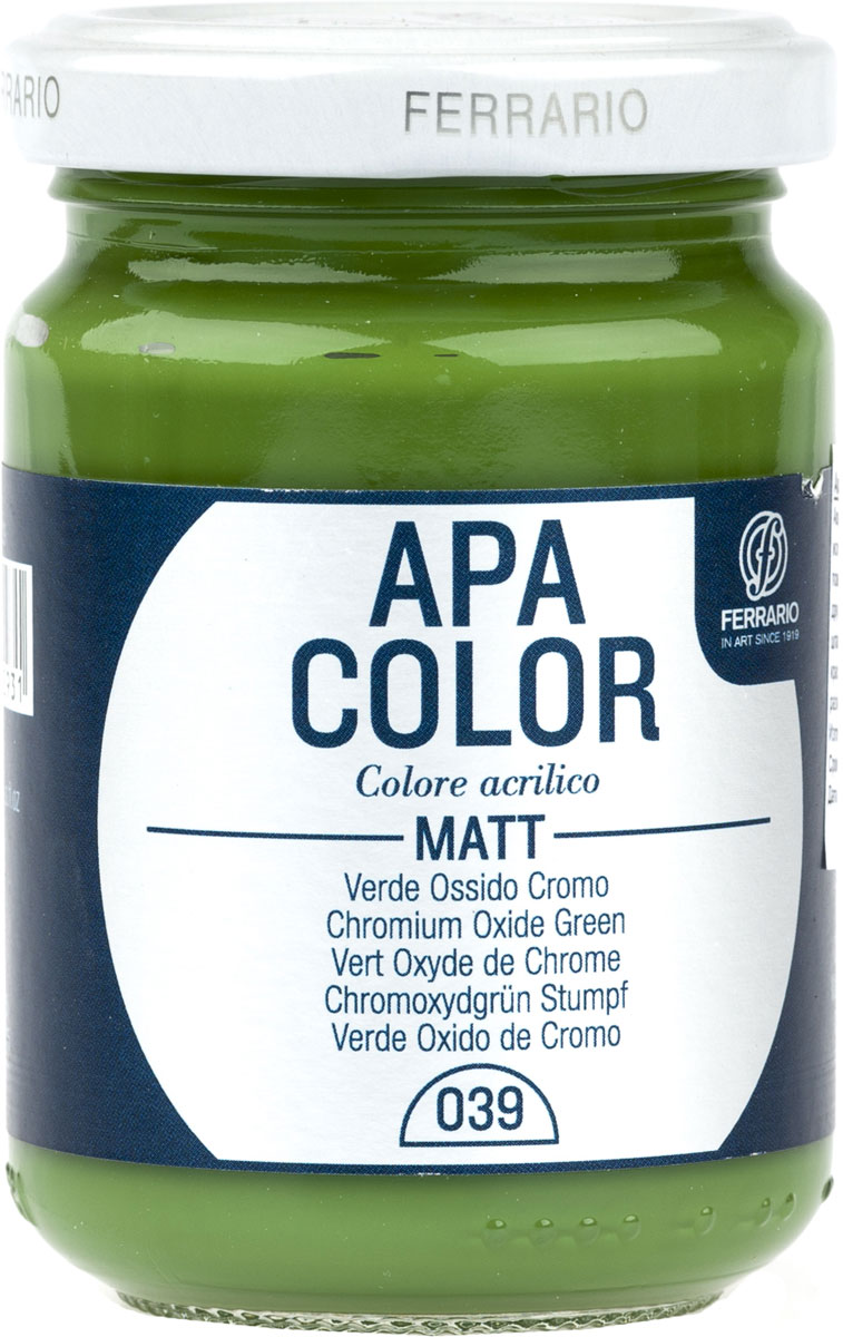Ferrario Краска акриловая Apa Color цвет окись хрома 150 мл BA0095AO039BA0095AO039 Ferrario Краска акриловая Apa Color цвет окись хрома 150 мл BA0095AO039BA0095AO039Матовая акриловая краска Apa Color итальянской компании Ferrario на водной основе, готова к использованию. Основные качества акриловой краски Apa Color: прочность, светостойкость и экологичность. Благодаря акриловой смоле Apa Color пластична и не дает трещин. Именно поэтому краска прекрасно ложится на любые поверхности, будь то стекло, дерево или ткань, что особенно хорошо в дизайне и декоре. Она быстро сохнет, после высыхания становится водостойкой. Акриловая краска Apa Color не потускнеет со временем, ее светостойкость не позволит измениться цвету, он не выгорит на солнце и не пожелтеет. Акриловая краска Apa Color – это отличный выбор в пользу яркой живописи, так как в ее палитре только глубокие и насыщенные цвета. Из-за того, что акриловая краска Apa Color на водной основе, она почти совсем не пахнет, малотоксична – подходит для работы в помещениях, можно заниматься творчеством вместе с детьми. Акриловая краска Apa Color разводится водой, однако это не значит, что для нее нельзя использовать специальные растворители и медиумы, предназначенные для акриловых красок – в этом случае сохраняется высокая пигментированность, но объем краски увеличивается и появляется возможность создания различных фактур и эффектов. Акриловую краску Apa Color легко наносить кистью, шпателем, валиком.