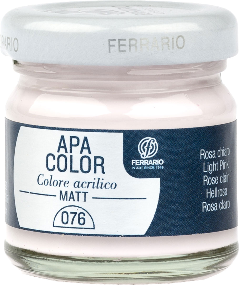 Ferrario Краска акриловая Apa Color цвет розовый светлый BA0040А0076BA0040А0076 Ferrario Краска акриловая Apa Color цвет розовый светлый BA0040А0076BA0040А0076Матовая акриловая краска Apa Color итальянской компании Ferrario на водной основе, готова к использованию. Основные качества акриловой краски Apa Color: прочность, светостойкость и экологичность. Благодаря акриловой смоле Apa Color пластична и не дает трещин. Именно поэтому краска прекрасно ложится на любые поверхности, будь то стекло, дерево или ткань, что особенно хорошо в дизайне и декоре. Она быстро сохнет, после высыхания становится водостойкой. Акриловая краска Apa Color не потускнеет со временем, ее светостойкость не позволит измениться цвету, он не выгорит на солнце и не пожелтеет. Акриловая краска Apa Color – это отличный выбор в пользу яркой живописи, так как в ее палитре только глубокие и насыщенные цвета. Из-за того, что акриловая краска Apa Color на водной основе, она почти совсем не пахнет, малотоксична – подходит для работы в помещениях, можно заниматься творчеством вместе с детьми. Акриловая краска Apa Color разводится водой, однако это не значит, что для нее нельзя использовать специальные растворители и медиумы, предназначенные для акриловых красок – в этом случае сохраняется высокая пигментированность, но объем краски увеличивается и появляется возможность создания различных фактур и эффектов. Акриловую краску Apa Color легко наносить кистью, шпателем, валиком.