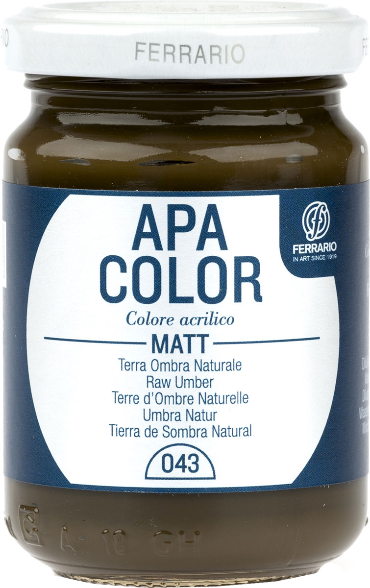 Ferrario Краска акриловая Apa Color цвет сырая умбраBA0095AO043 Ferrario Краска акриловая Apa Color цвет сырая умбраBA0095AO043Матовая акриловая краска Apa Color итальянской компании Ferrario на водной основе, готова к использованию. Основные качества акриловой краски Apa Color: прочность, светостойкость и экологичность. Благодаря акриловой смоле Apa Color пластична и не дает трещин. Именно поэтому краска прекрасно ложится на любые поверхности, будь то стекло, дерево или ткань, что особенно хорошо в дизайне и декоре. Она быстро сохнет, после высыхания становится водостойкой. Акриловая краска Apa Color не потускнеет со временем, ее светостойкость не позволит измениться цвету, он не выгорит на солнце и не пожелтеет. Акриловая краска Apa Color – это отличный выбор в пользу яркой живописи, так как в ее палитре только глубокие и насыщенные цвета. Из-за того, что акриловая краска Apa Color на водной основе, она почти совсем не пахнет, малотоксична – подходит для работы в помещениях, можно заниматься творчеством вместе с детьми. Акриловая краска Apa Color разводится водой, однако это не значит, что для нее нельзя использовать специальные растворители и медиумы, предназначенные для акриловых красок – в этом случае сохраняется высокая пигментированность, но объем краски увеличивается и появляется возможность создания различных фактур и эффектов. Акриловую краску Apa Color легко наносить кистью, шпателем, валиком.