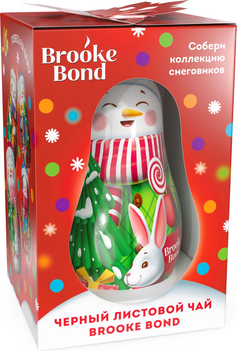 Brooke Bond чай елочное украшение снеговик с чаем Кролик, 20 г67289066 Brooke Bond чай елочное украшение снеговик с чаем Кролик, 20 г67289066Новогодняя коллекция от бренда Brooke Bond – это коллекция умилительных снеговиков: девочек и мальчиков, которые подарят вам и вашим близким отличное новогоднее настроение. Они обязательно заставят вас улыбнуться и станут прекрасным маленьким комплементом для родных и близких в преддверии Нового года. Превосходный черный листовой чай Brooke Bond вместе со снеговиками станет оригинальным украшением новогодней ёлки и обеспечит атмосферу праздника для всей вашей семьи.В состав набора входят:1. Чай черный Brooke Bond, 20г.Состав: чай черный листовой.2. Жестяная банка во форме снеговика Способ употребления: Насыпьте 5 чайный ложек чая в заварочный чайничек, залейте кипятком (100С) 400 мл и дайте чаю настояться 5-7 мин