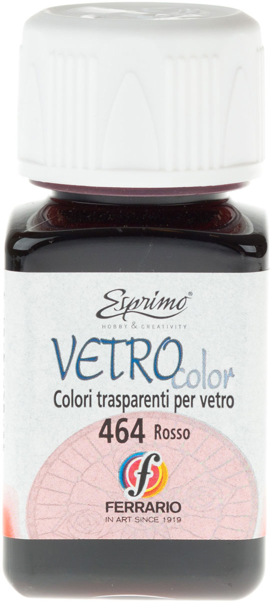 Ferrario Краска витражная Vetro Color цвет №464 розовыйCV1440AO464 Ferrario Краска витражная Vetro Color цвет №464 розовыйCV1440AO464Краска по стеклу на основе синтетических смол серии VETRO COLOR итальянской компании Ferrario. Применяется для росписи и декорирования различных материалов: стекло, керамика, фарфор, пластик. Идеально подходит для имитации витражей. Интенсивные и яркие цвета обогащены ультрафиолетовым фильтром для защиты от выцветания. Благодаря жидкой консистенции краски VETRO COLOR равномерно ложатся на стеклянную поверхность. Время высыхания зависит от толщины нанесенного слоя краски и условий окружающей среды. В серии представлен бесцветный лак INCOLVETRO, который защищает высохшие краски и придает им эффект лакировки. После высыхания декорируемый предмет можно мыть. Краски VETRO COLOR представлены палитрой из 24 цветов, включая металлические оттенки.Дополнительные характеристики:–Цвет: розовый;