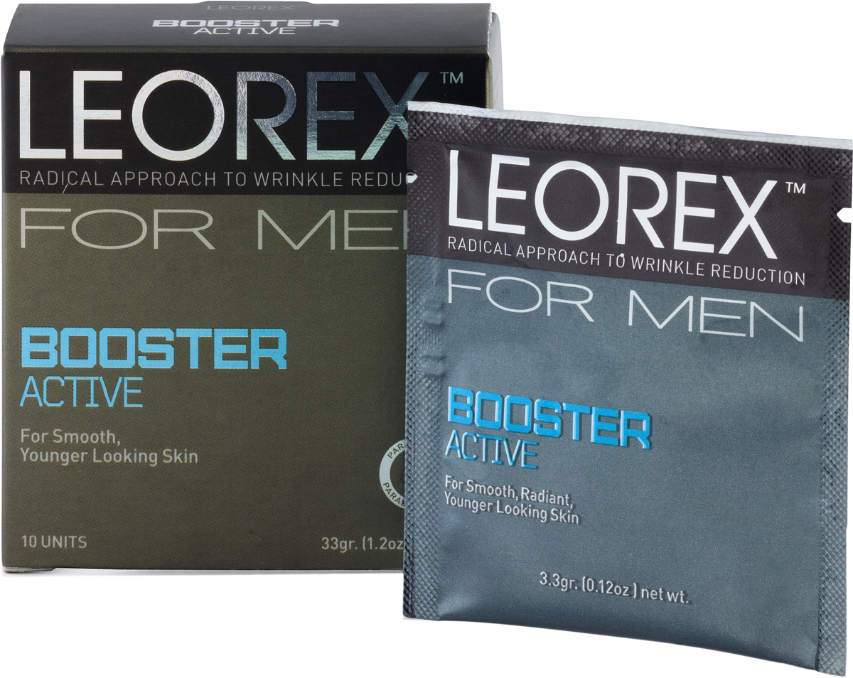 Leorex Booster Active for Men Гипоаллергенная нано-маска от морщин для мужской кожи лица, 3,3 мл х 10 шт7290011784409 Leorex Booster Active for Men Гипоаллергенная нано-маска от морщин для мужской кожи лица, 3,3 мл х 10 шт7290011784409Антивозрастная маска Leorex Booster ACTIVE for MEN разработана с учетом особенностей мужской кожи, которая является боле плотной, но морщины со временем проявляются более глубокие. Гипоаллергенная нано-формула гарантирует моментальный эффект, укрепляет кожу, возвращает ей естественный здоровый оттенок, делает более упругой и эластичной. Активные ингредиенты, находящиеся в составе маски, улучшают лимфоотток и кровообращение, запускает все обменные процессы, происходит глубокое питание и увлажнение кожи. Маска помогает не только устранить возрастные изменения, разглаживает глубокие морщины, но и очищает кожу. В составе маски находится экстракт алоэ вера, витамины А, Е, гиалуроновая кислота, диоксид кремния. Способ применения: пакетик с препаратом размять в руке, активировав состав. После чего нанести тонким слоем на предварительно очищенную и увлажнённую водой кожу. Полностью высохшую аппликацию следует тщательно смыть. Нанести на кожу косметическое средство по возрасту и типу кожи.