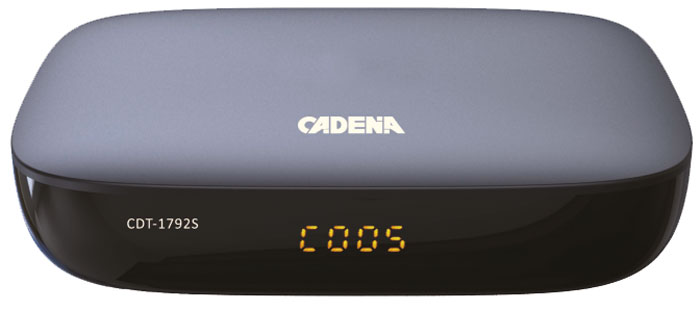 Cadena CDT-1792S, Black цифровой ТВ ресивер046/91/00047699 Cadena CDT-1792S, Black цифровой ТВ ресивер046/91/00047699Цифровой эфирный приемник CADENA CDT-1792S со встроенным тюнером DVB-T2 предназначен для приема открытых каналов эфирного вещания высокой четкости. Дальность и качество приема зависит от места установки приемной антенны, мощности передатчика, рельефа местности, времени года, уровня помех и других факторов.