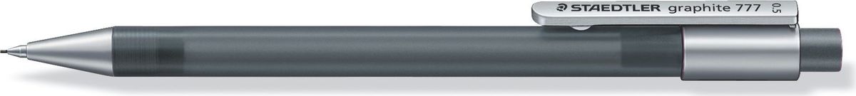 Staedtler Карандаш механический Gr.777 0,5 мм цвет корпуса серый77705-8 Staedtler Карандаш механический Gr.777 0,5 мм цвет корпуса серый77705-8Механический карандаш graphite 777 для письма. Прорезиненный корпус в матовом прозрачном дизайне серого цвета. Толщина линии - 0,5 мм. Твердость грифеля - B (мягкий). Обеспечен системой подачей грифелей исключающей поломку. Экстра большой ластик из ПВХ без латекса.