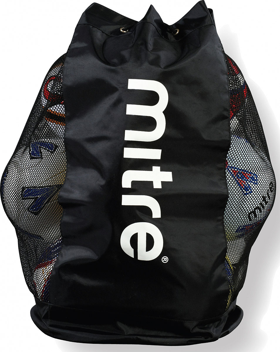 Мешок для мячей Mitre, цвет: черный. H2423BNBH2423BNB Мешок для мячей Mitre, цвет: черный. H2423BNBH2423BNBМешок выполнен с сетчатыми боковыми панелями и предназначен для хранения и переноски 12 мячей. Мешок оснащен регулируемыми плечевыми ремнями и застегивается на затягивающий шнур. Изделие имеет жесткое дно.
