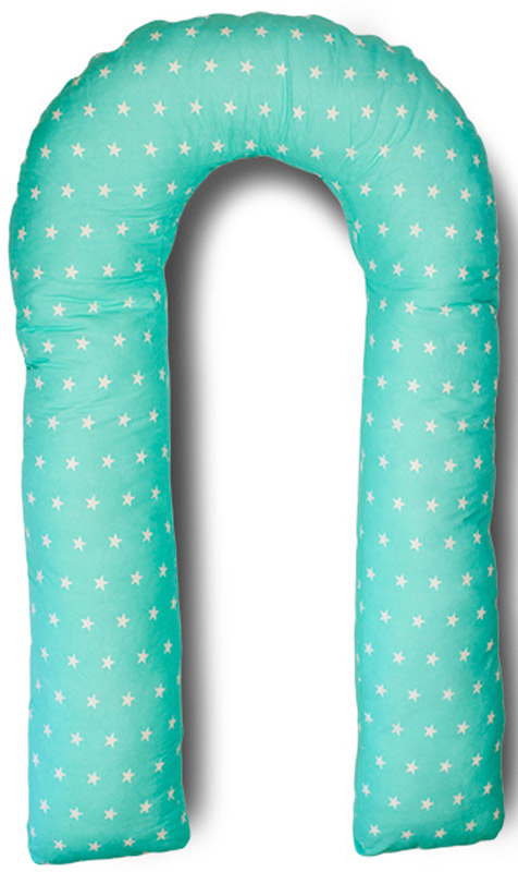 Body Pillow Подушка для беременных U-образная с наполнителем пенополистирол цвет мятный с белыми звездами