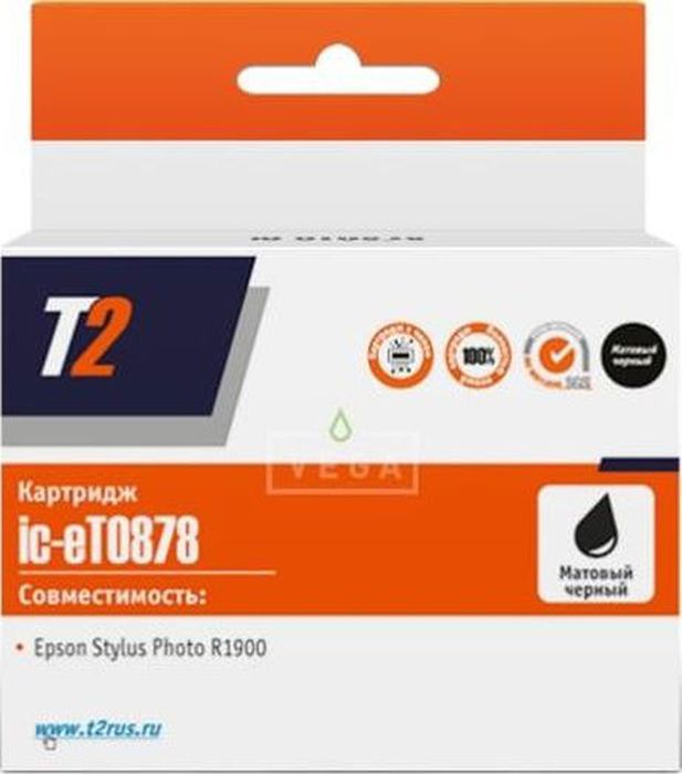 T2 IC-ET0878, Black Matte картридж для Epson Stylus Photo R1900 с чипомT08784010 T2 IC-ET0878, Black Matte картридж для Epson Stylus Photo R1900 с чипомT08784010IC-ET0878 Картридж T2 для Epson Stylus Photo R1900, матовый черный, с чипом