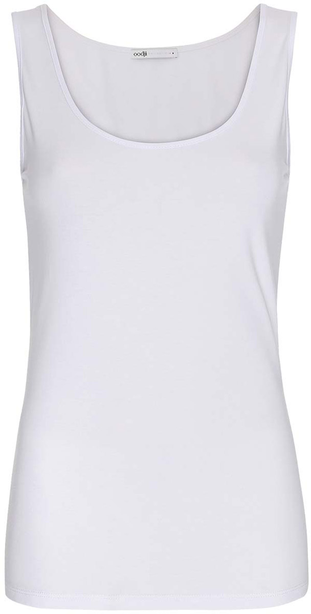 Майка женская oodji Collection, цвет: белый. 24315001B/46147/1000N. Размер XXL (52)24315001B/46147/1000N Майка женская oodji Collection, цвет: белый. 24315001B/46147/1000N. Размер XXL (52)24315001B/46147/1000NМайка oodji Collection выполнена из хлопка с добавлением эластана, который обладает свойством эластичности. Модель без рукавов и круглым вырезом горловины дополнена прострочкой.