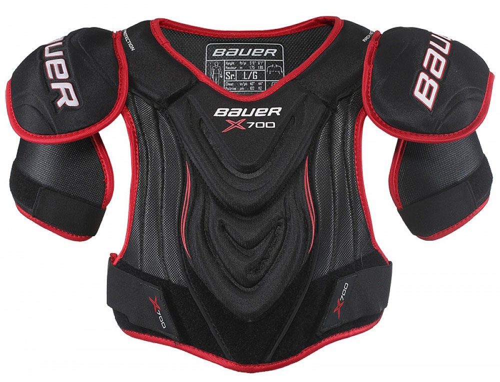 Наплечники BAUER Vapor X700. 1048126. Размер L1048126 Наплечники BAUER Vapor X700. 1048126. Размер L1048126Полностью выкладывайтесь на льду благодаря нагрудникам, которые имеют малый вес и обеспечивают полную защиту. Благодаря клиновидной посадке этих нагрудников, представляющих собой термоформуемую конструкцию с защитой из пены средней плотности в области грудной клетки и спины, игрокам обеспечено удобство движения.ПОДГОНКА НАГРУДНИКА VAPOR XЭтот нагрудник со скошенной посадкой сужается к животу, обеспечивая необходимую игрокам защиту без ущерба для скорости и подвижности.