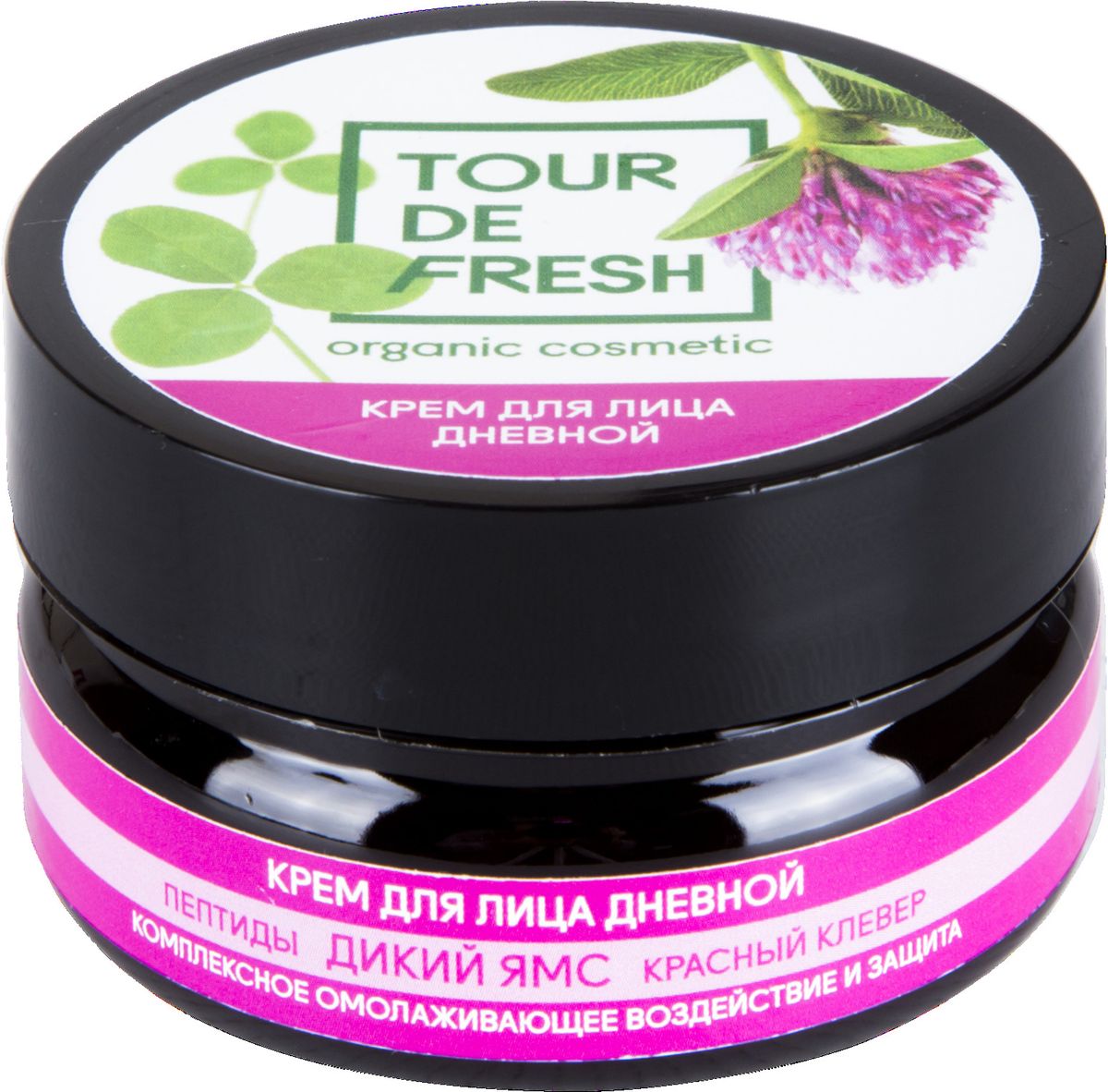 Tour De Fresh Крем дневной Пептиды, дикий ямс и красный клевер, 60 млУФ000000056 Tour De Fresh Крем дневной Пептиды, дикий ямс и красный клевер, 60 млУФ000000056Линия средств Пептиды-дикий ямс-красный клевер предназначена для женщин 40+. Компоненты кремов этой линии обладают активным лифтинговым действием и способны замедлить процессы старения кожи. Экстракт красного клевера защищает кожу от пересушивания, устраняет шелушение и раздражение. Дикий ямс освежает лицо, насыщает кожу влагой, стимулируя выработку коллагена и эластина. Пептиды злаков оказывают точечное воздействие на кожу, стимулируя клеточное дыхание.