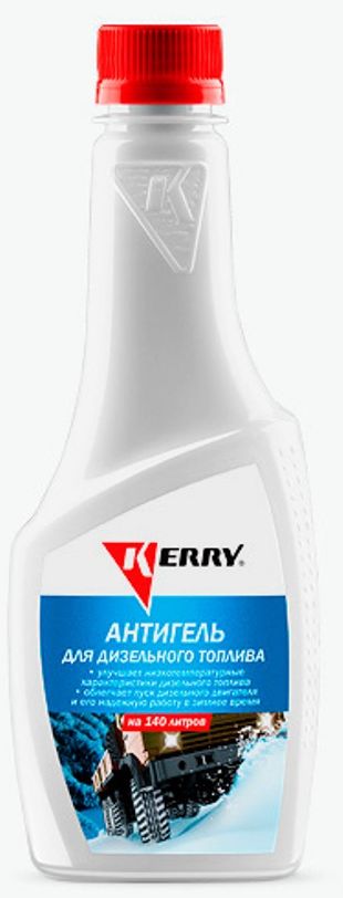 Антигель для дизельного топлива KERRY, суперконцентрат на 140 л, 355 мл. KR-356KR-356 Антигель для дизельного топлива KERRY, суперконцентрат на 140 л, 355 мл. KR-356KR-356Эффективная комплексная депрессорно-диспергирующая присадка, существенно улучшающая низкотемпературные характеристики дизельного топлива. Блокирует рост кристаллов парафинов и препятствует их агломерации и осаждению, благодаря чему значительно понижаются Тз - температура застывания (гелеобразования).