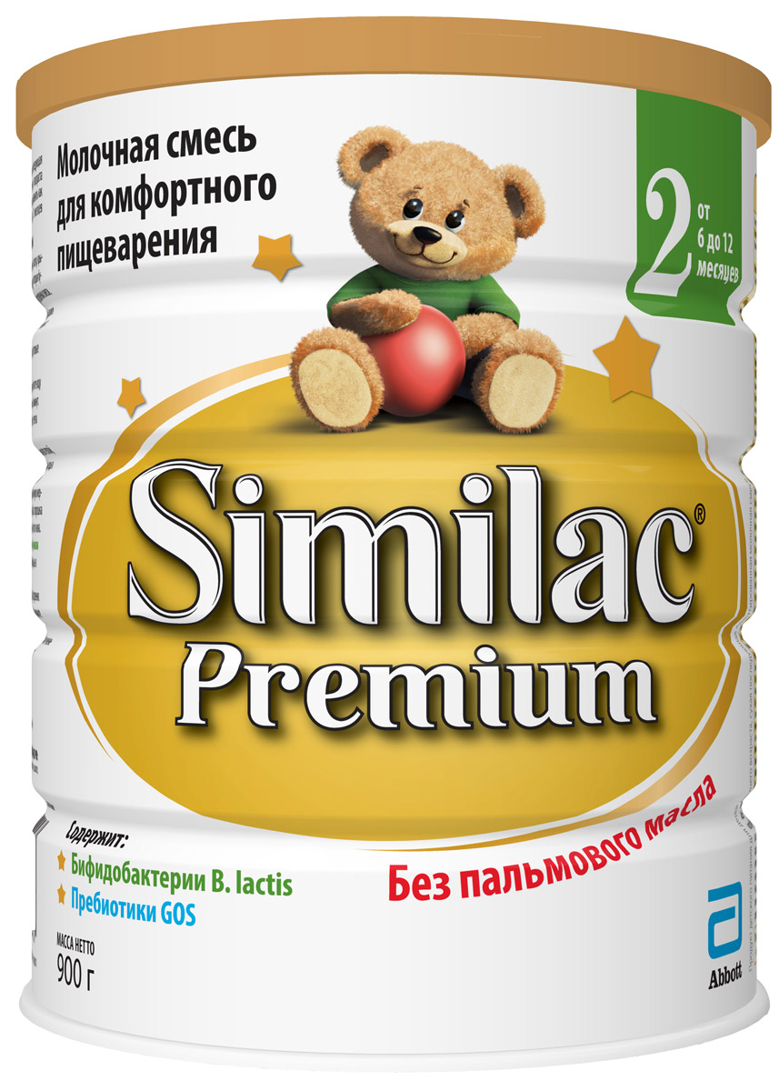 Similak Премиум 2 смесь молочная с 6 месяцев, 900 г20027595 Similak Премиум 2 смесь молочная с 6 месяцев, 900 г20027595Адаптированная последующая детская молочная смесь премиум класса без пальмового масла, максимально приближенная по составу к грудному молоку. Уникальный состав с Системой Защиты Животика и Комплексом для развития мозга и зрения. Система защиты животикаБез пальмового маслаСпособствует формированию мягкого стулаПребиотикиПомогают формированию здоровой собственной микрофлоры кишечника и мягкого стулаПробиотикиЖивые бифидобактерии B.lactis (BL) поддерживают здоровую микрофлору кишечника. Развитие головного мозга и зренияУникальный комплекс «IQ Intelli-Pro»Содержит набор важных компонентов для развития мозга и зрения, в т.ч. Омега-3 (DHA) и Омега-6 (ARA) жирные кислоты, а также Лютеин.ЛютеинАнтиоксидант, входящий в состав грудного молока, важный для здоровья глаз. Лютеин не вырабатывается в организме, поэтому малыш может получить его только с питанием. Развитие иммунитетаВсесторонняя поддержка иммунной системы благодаря научно разрaботанномy комплексу веществ:Сочетание пребиотиков и бифидобактерий поддерживает естественные защитные функции организмаНуклеотиды способствуют развитию иммунной системы. Здоровый ростСмесь без пальмового масла способствует лучшему усвоению кальция для формирования крепких костей и здоровых зубовКомплекс витаминов и минералов для здорового роста малыша.