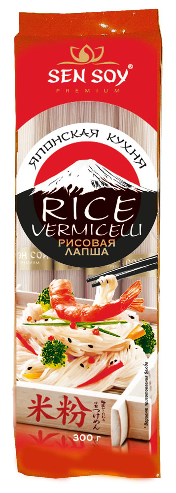 Sen Soy Лапша рисовая Rice Vermicelli, 300 г4607041132736 Sen Soy Лапша рисовая Rice Vermicelli, 300 г4607041132736Лапша - один из основных компонентов японской кухни, столь популярной сегодня во всем мире. Японская лапша готовится из особенно качественной муки с соблюдением древних традиций, поэтому она весьма питательна и полезна для здоровья. Японская рисовая лапша Sen Soy Rice Vermicelli - прозрачная, тонкая, с неповторимым нежным вкусом - идеальный гарнир к морепродуктам, особенно к жареным креветкам. Она хороша в разнообразных салатах и супах, а также в дополнение к блюдам из мяса и птицы.Уважаемые клиенты! Обращаем ваше внимание на то, что упаковка может иметь несколько видов дизайна. Поставка осуществляется в зависимости от наличия на складе.