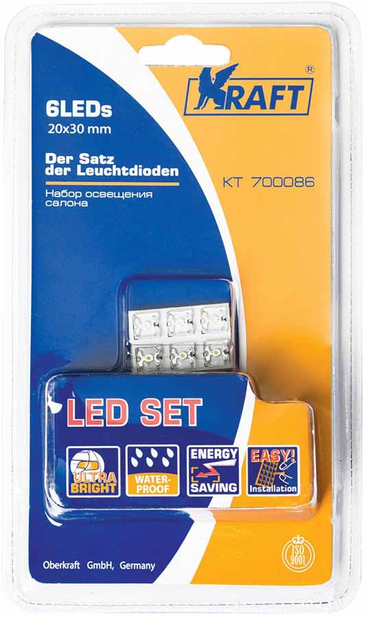 Набор автомобильных ламп Kraft Basic, 6LEDs, 20x30 mmКТ 700086 Набор автомобильных ламп Kraft Basic, 6LEDs, 20x30 mmКТ 700086Отсутствие нити накала и высокий ресурс прочности обеспечивают высокую надежность светодиодной лампы. - Отсутствие ультрафиолетового и инфракрасного излучения не привлекает насекомых, а отсутствие паров ртути и других вредных веществ в составе делают светодиодные лампы безопасными для окружающей среды. Светоизлучающий диод – это источник света XXI века.