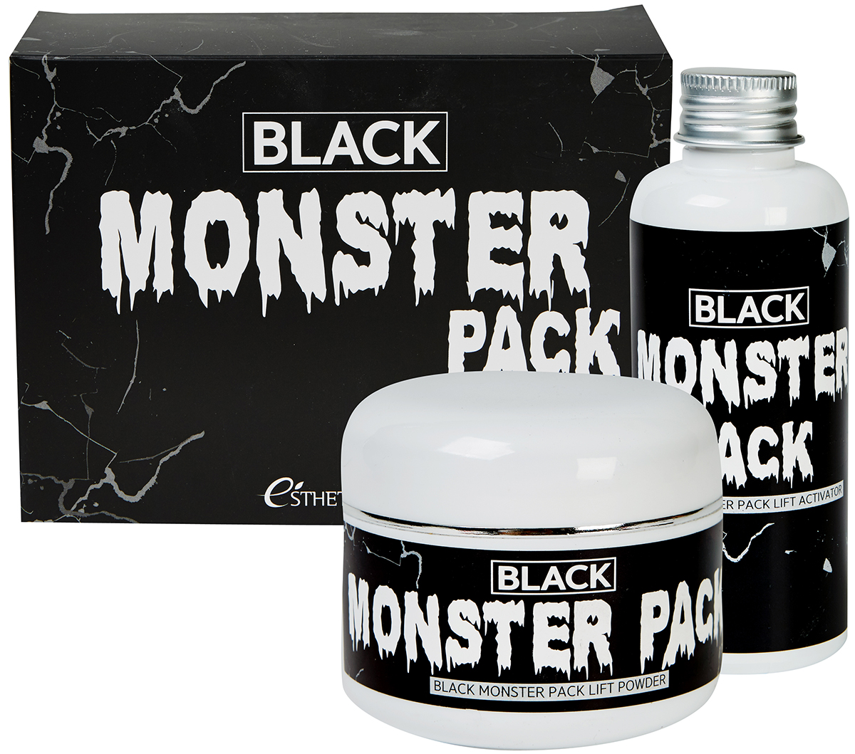 Esthetic House Набор для приготовления очищающей маски Black Monster Pack950306 Esthetic House Набор для приготовления очищающей маски Black Monster Pack950306Маска BLACK MONSTER PACK предназначена для глубокого очищения кожи лица. Сужает поры, контролирует работу сальных желез, отбеливает и выравнивания тон кожи, а также обладает лифтинг-эффектом. ПОРОШОК: на основе древесного угля и дубовой золы способствует очищению кожи, нормализует работу сальных желез, альбумин в составе способствует сужение пор. АКТИВАТОР: океаническая вода и гиалуроновая кислота способствуют глубокому увлажнению кожи, делают ее более эластичной, комплекс из 24 природных экстрактов укрепляет защитный барьер кожи. Аденозина и ниацинамид в составе помогают подтянуть и осветлить кожу. Содержимое набора: порошок 50 г, активатор 150 мл, кисть, миска, мерная ложка.