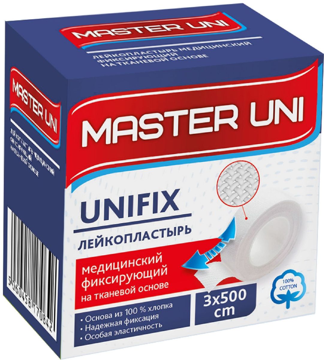 Master Uni Unifix Лейкопластырь фиксирующий, 3 х 500 см, тканевая основа master uni mix sensitive набор лейкопластырей 20 6шт
