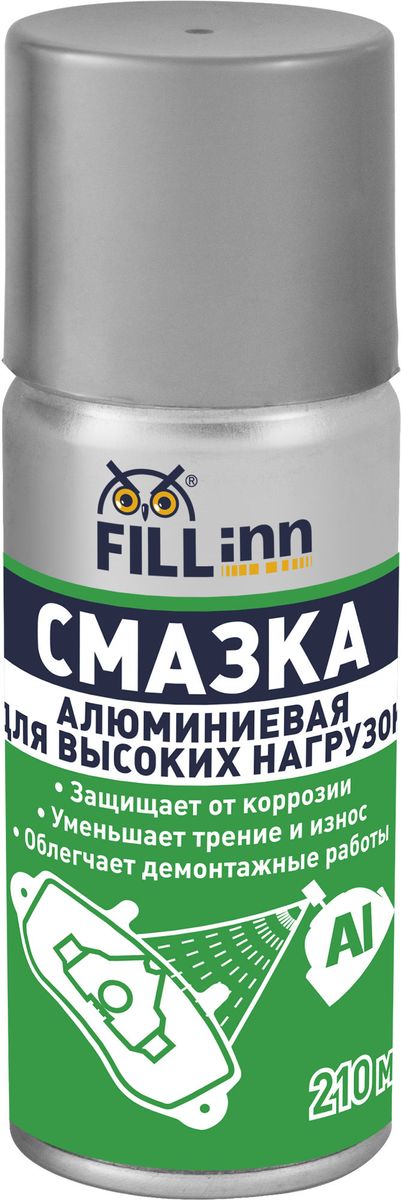 Смазка автомобильная Fill Inn, алюминиевая, для высоких нагрузок, аэрозоль, 210 млFL128 Смазка автомобильная Fill Inn, алюминиевая, для высоких нагрузок, аэрозоль, 210 млFL128Обеспечивает защиту от задиров, заеданий, коррозионного спекания деталей, испытывающих воздействие высоких температур и агрессивных сред. Используется при обслуживании тормозной системы, системы выпуска отработанных газов, турбин, деталей подвески, фитингов масляных и газовых горелок, а также в тех узлах и соединениях, где применение медной смазки не рекомендовано. Облегчает демонтаж деталей и механизмов после длительной эксплуатации. Благодаря высоким адгезивным свойствам состав надёжно удерживается на обработанной поверхности. Не смывается водой. Устойчив к воздействию солевых растворов, слабых кислот и щелочей, высоких температур. Диапазон рабочих температур от -40оС до + 900оС.