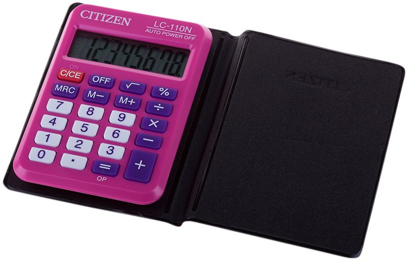 Citizen Карманный калькулятор LC-110N цвет розовыйLC-110NPKCFS Citizen Карманный калькулятор LC-110N цвет розовыйLC-110NPKCFSКалькулятор выполняет простейшие арифметические действия, операции с процентами и квадратным корнем, кнопку отключения. Яркая расцветка. Картонная упаковка.