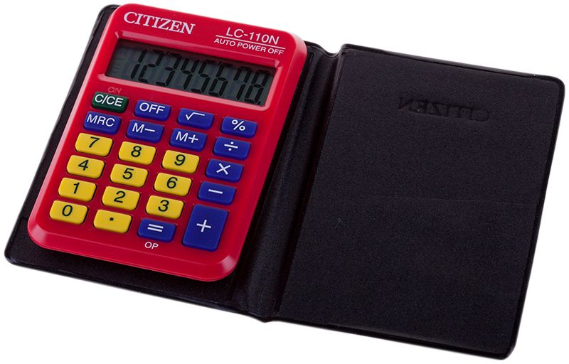 Citizen Карманный калькулятор LC-110N цвет красныйLC-110NRD Citizen Карманный калькулятор LC-110N цвет красныйLC-110NRDКалькулятор выполняет простейшие арифметические действия, операции с процентами и квадратным корнем, кнопку отключения. Яркая расцветка. Картонная упаковка.
