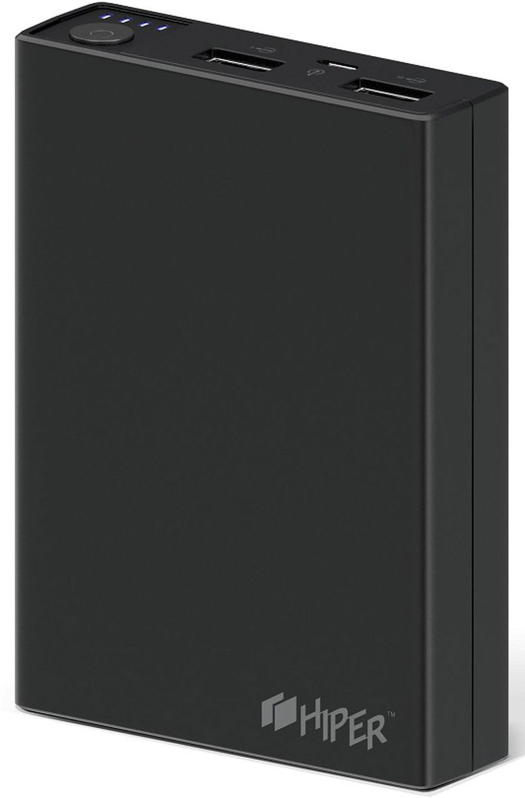 HIPER RP8500, Black внешний аккумулятор (8500 мАч)1200704 HIPER RP8500, Black внешний аккумулятор (8500 мАч)1200704Портативное зарядное устройство HIPER RP8500 совместимо с различными мобильными девайсами – смартфонами, планшетами, портативными мультимедийными плеерами и другими. Гаджет оснащается двумя разъемами USB, сила тока на контактах которых равна 1 и 2,1 А соответственно.Превосходная надежность. Литий-ионная батарея способна выдержать до 500 циклов зарядки, что соответствует нескольким годам эксплуатации в нормальном режиме.Максимальное удобство. Светодиодный индикатор позволяет определить остаточный уровень заряда аккумулятора. Каждая из его четырех ламп соответствует 25 % емкости батареи.Большая емкость. Аккумулятора на 8500 мАч достаточно для 3 циклов заряда смартфона и 1-2 – современного планшетного компьютера.