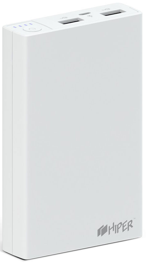HIPER RP11000, White внешний аккумулятор (11000 мАч)320877 HIPER RP11000, White внешний аккумулятор (11000 мАч)320877Портативное зарядное устройство HIPER RP11000 совместимо с различными мобильными девайсами – смартфонами, планшетами, портативными мультимедийными плеерами и другими. Гаджет оснащается двумя разъемами USB, сила тока на контактах которых равна 1 и 2,1 А соответственно.Превосходная надежность. Литий-ионная батарея способна выдержать до 500 циклов зарядки, что соответствует нескольким годам эксплуатации в нормальном режиме.Максимальное удобство. Светодиодный индикатор позволяет определить остаточный уровень заряда аккумулятора. Каждая из его четырех ламп соответствует 25 % емкости батареи.Большая емкость. Аккумулятора на 11000 мАч достаточно для 4 циклов заряда смартфона и 1-2 – современного планшетного компьютера.