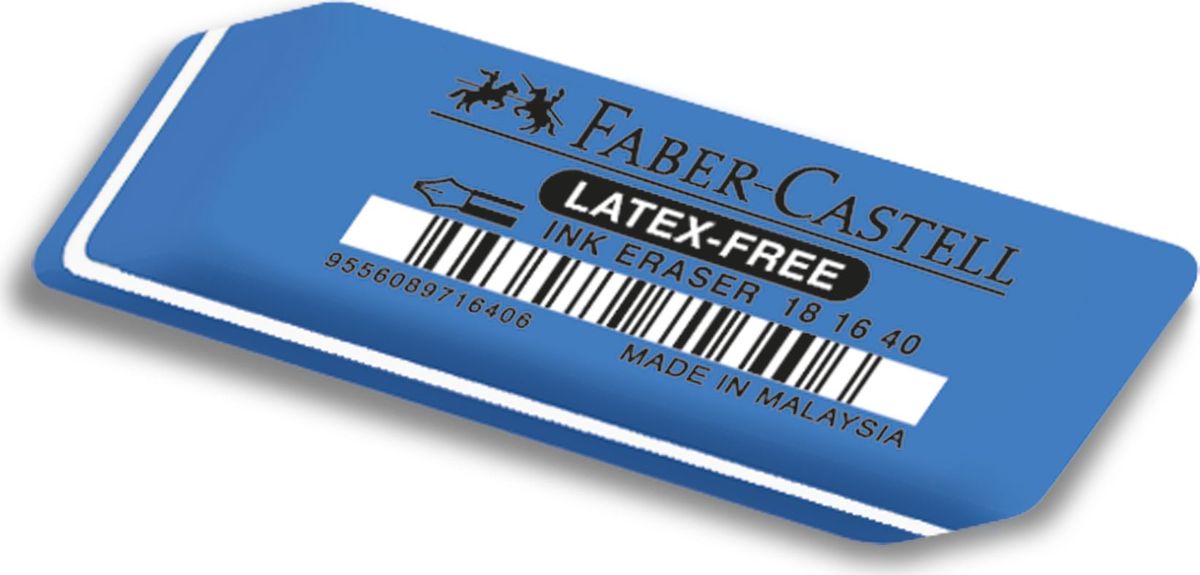 Faber-Castell Ластик 7016 181640181640 Faber-Castell Ластик 7016 181640181640Ластик 7016 Latex-Free, • ластик из натурального каучука – не содержитПВХ• пригоден для стирания туши и чернил• 18 16 40 размеры: 50 x 19 x 8 мм