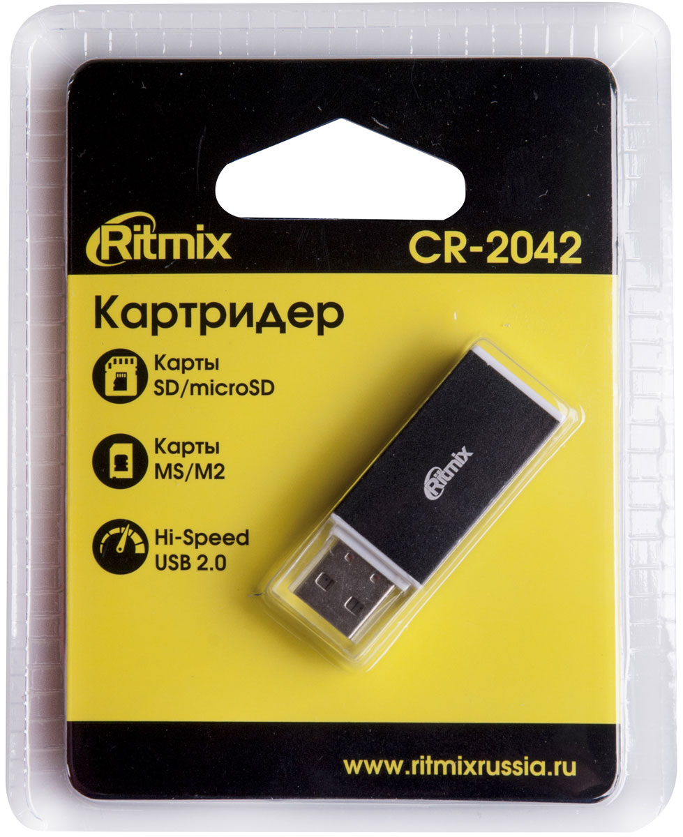 Ritmix CR-2042, Black картридер15119267 Ritmix CR-2042, Black картридер15119267Ritmix CR-2042 - это USB-картридер для SD, microSD, MS и M2 карт памяти, который всегда пригодится дома, в офисе или в путешествиях. С помощью такого устройства вы сможете быстро считывать данные с карт памяти наиболее популярных форматов, а также вести запись на них. Картридер SD/microSD, поддерживает SD, microSD, MS, M2 карты памяти, Plug-n-Play, питание от USB, 5В, скорость, до 480 Мбит/с,поддержка Winows 2000, XP, Vista, 7, 8, Me, Mac OS 8.6 и выше, Linux 2.4.2