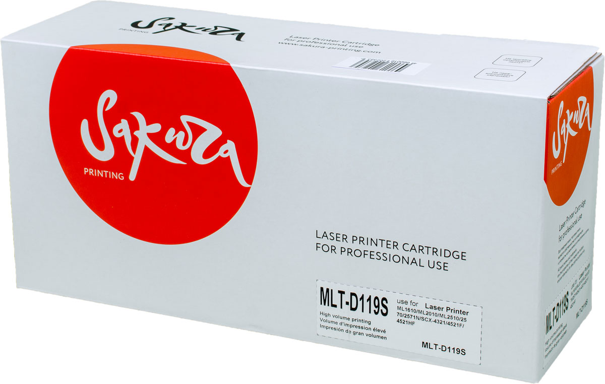 Sakura MLTD119S, Black тонер-картридж для Samsung ML-1610/ML-2010 ML-2510/2570/2571N/SCX-4321/4521F/4521HFSAMLTD119S Sakura MLTD119S, Black тонер-картридж для Samsung ML-1610/ML-2010 ML-2510/2570/2571N/SCX-4321/4521F/4521HFSAMLTD119SКартридж SAKURA MLTD119S для Samsung ML-1610,ML-2010 ML-2510/2570/2571N,SCX-4321/4521F/4521HF, черный, 3000 к.