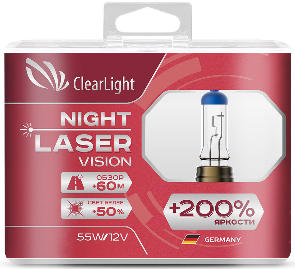 Лампа автомобильная галогенная Clearlight Night Laser Vision +200% Light, цоколь H7, 12V, 55W, 2 штMLH7NLV200 Лампа автомобильная галогенная Clearlight Night Laser Vision +200% Light, цоколь H7, 12V, 55W, 2 штMLH7NLV200Clearlight +200% Night Laser Vision, пожалуй, самые яркие лампы из разрешенных для дорог общего пользования. В производстве ламп использованны лазерные технологии. Лучший срок эксплуатации в своем классе. Увеличенный обзор до 60 м. Свет белее на 50%.