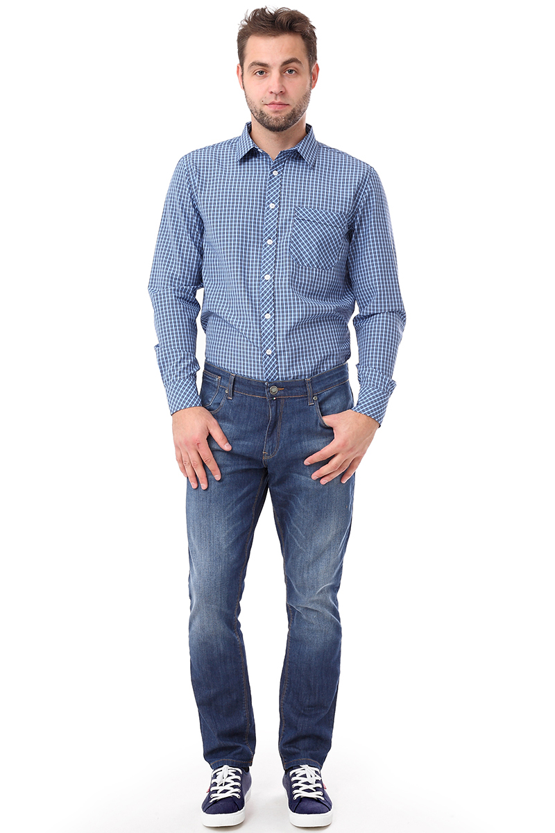 Рубашка мужская F5 Poplin, цвет: голубой. 276010. Размер S (46)276010_Check 6 Рубашка мужская F5 Poplin, цвет: голубой. 276010. Размер S (46)276010_Check 6Стильная мужская рубашка F5, изготовленная из хлопка с полиэстером, необычайно мягкая и приятная на ощупь. Модная рубашка с отложным воротником, длинными рукавами застегивается на пластиковые пуговицы. Модель оформлена принтом в клетку и на груди слева дополнена накладным кармашком. Рукава рубашки дополнены манжетами на пуговицах.