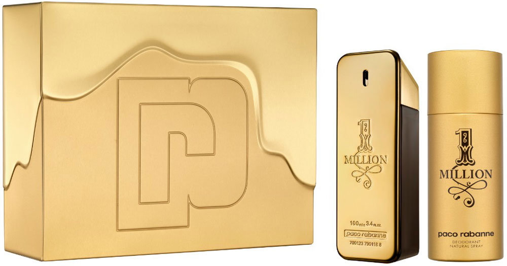 Paco Rabanne Парфюмерный набор 1Million: туалетная вода, 100 мл, дезодорант-спрей, 150 мл3349668545926 Paco Rabanne Парфюмерный набор 1Million: туалетная вода, 100 мл, дезодорант-спрей, 150 мл3349668545926Аромат One Million обращается к образам, заставляющим мечтать: блестящие машины, погони за сокровищами или красивыми девушками… удовольствия, желания, все, что сверкает и вызывает головокружение. Без комплексов и с наслаждением… С неоспоримой долей юмора герой One Million использует свое очарование и даже злоупотребляет им, чтобы в одно мгновение добиться всего того, чего он всегда желал. One Million - это настоящая парфюмерная симфония! Сначала - радостная серия ярких и искрящихся нот: свежесть грейпфрута, мяты и красного мандарина - настоящее очарование. За ними следуют насыщенные сердечные ноты: экстракт розы, корицы и пряностей - захватывающее путешествие в мир чувственной утонченности и подчеркнутой мужественности. И, наконец, заключительный бархатистый аккорд из ароматов кожи, белой древесины, стиракса (смолы амбрового дерева) и индонезийских пачулей. В итоге, перед нами не один, а целое множество ароматов, настоящий каскад свежести с ярким вкусовым послесловием.