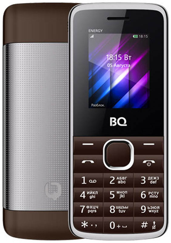BQ 1840 Energy, Brown85953994 BQ 1840 Energy, Brown85953994BQ 1840 Energy - компактный телефон с QQVGA экраном диагональю 1.77 дюйма. Для оперативной передачи необходимых данных используется встроенный Bluetooth модуль. Из остальных функций стоит отметить встроенные FM-радио приемник и виброзвонок. Для удобного разделения рабочих и личных контактов есть возможность использовать одновременно 2 SIM-карты. Долгое время работы обеспечивает энергоемкий аккумулятор мощностью 1500 mAh. Корпус модели сделан из металла, что добавляет модели статусности.Телефон сертифицирован EAC и имеет русифицированную клавиатуру, меню и Руководство пользователя.