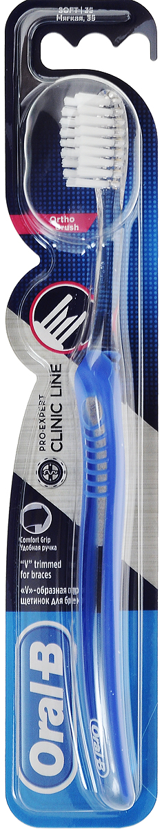 Oral-B Зубная щетка Pro-Expert Clinic Line, ортодонтическая, мягкая, цвет: прозрачный, синий