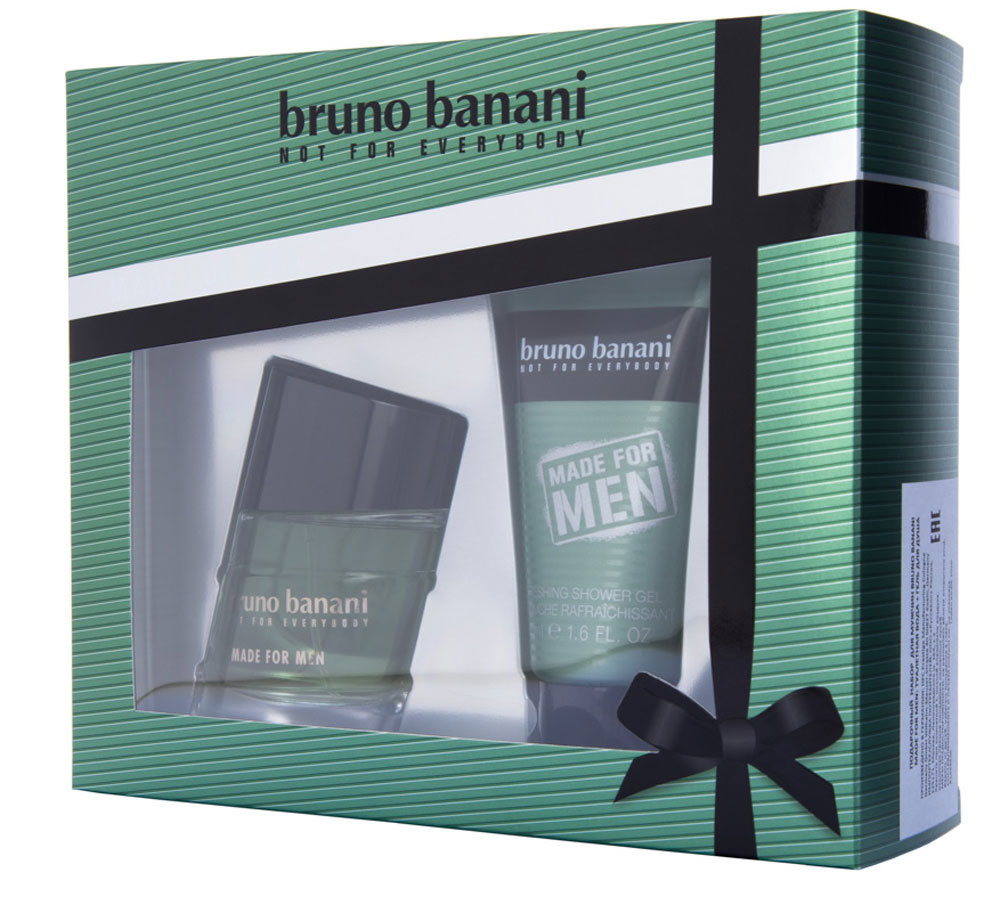 Bruno Banani Парфюмерный набор Made For Men: туалетная вода 30 мл, гель для душа 50 мл8005610460055 Bruno Banani Парфюмерный набор Made For Men: туалетная вода 30 мл, гель для душа 50 мл8005610460055Made for Men – новый мужской аромат от популярного немецкого дома моды Bruno Banani, известного своей экологически чистой продукцией. Аромат создан в 2010 году. Относится к группе ароматов фужерные. Made for Men от Bruno Banani излучает энергию, оптимизм, силу и какой-то оригинальный, незабываемый шарм. Made for Men создан для уверенного в себе соблазнителя-сердцееда. Композиция аромата начинается свежестью нот розмарина, бергамота и зеленого яблока, плавно растворяясь в кристально чистых ароматах: нотах воды и герани. К концу дня композицию дополнит древесно-мускусная база из нот дубового мха, мускуса, виргинского кедра и бобов тонка.