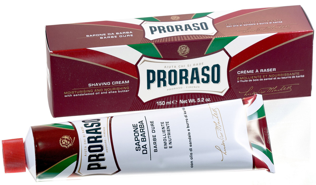 Proraso Крем для бритья питательный, 150 мл. 401952401952_зеленый Proraso Крем для бритья питательный, 150 мл. 401952401952_зеленыйФормула на основе растительного стеарина обогащенная маслом ши и сандала, восстанавливает сухую кожу и размягчает даже самую жесткую щетину. Подходит для сухой кожи и жесткой щетины.