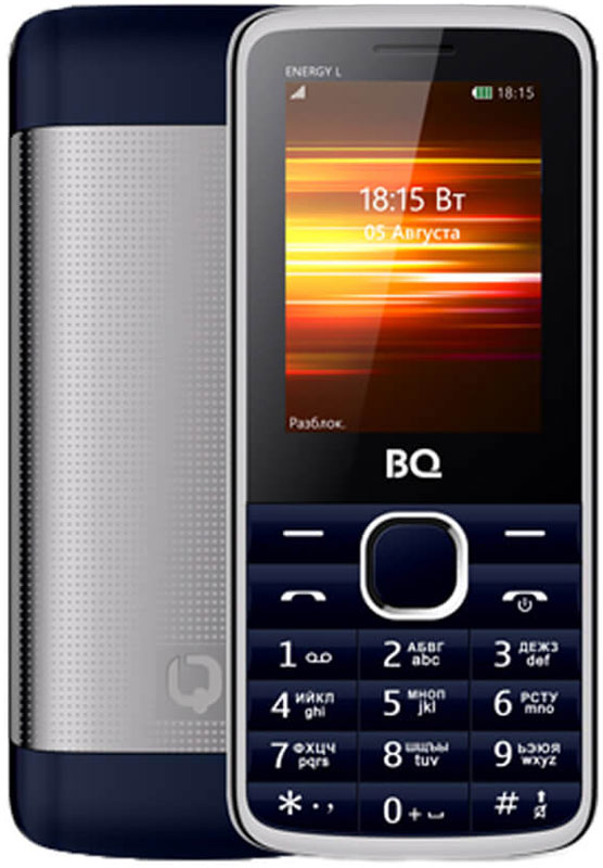 BQ 2426 Energy L, Dark Blue85954002 BQ 2426 Energy L, Dark Blue85954002BQ 2426 Energy L оснащен 2.4 дюймовым дисплеем с достаточной для комфортного просмотра -цветопередачей. Помимо основной функции связи, в телефоне предусмотрены встроенное FM-радио и модуль Bluetooth.Помимо аудио-звонка, в BQ 2426 Energy L установлен виброзвонок для работы в бесшумном или режиме полета. Аккумулятор мощностью 2500 мAч обеспечит до нескольких дней автономной работы смартфона. Металлическая крыша это не только удачное решение, но реальное увеличение прочности аппарата.Телефон сертифицирован EAC и имеет русифицированную клавиатуру, меню и Руководство пользователя.