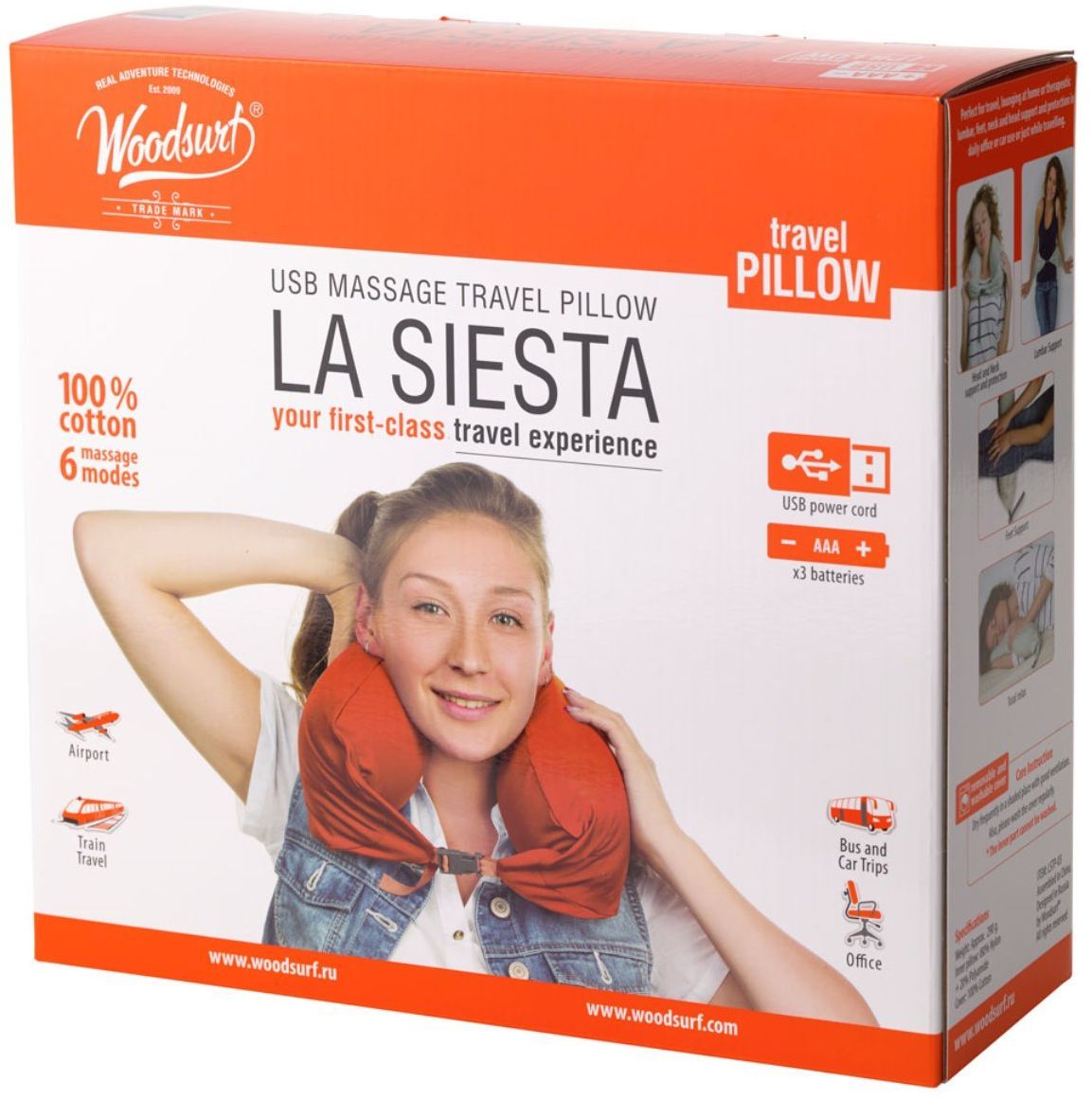 Подушка для шеи Woodsurf "La Siesta", массажная, цвет: оранжевый