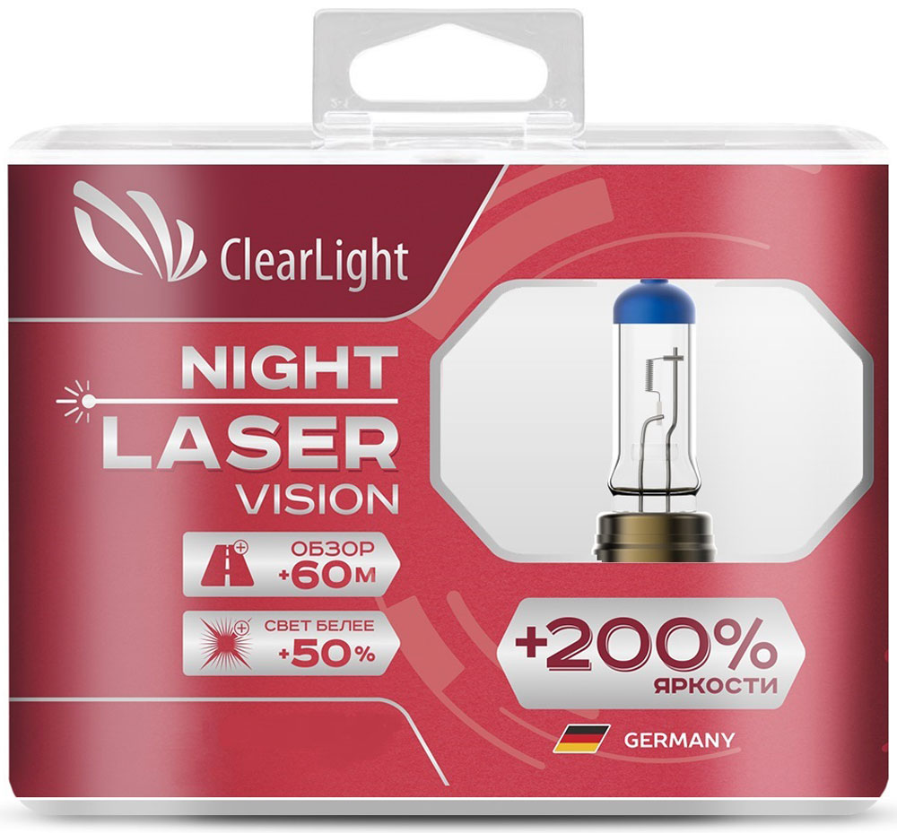 Лампа автомобильная галогенная Clearlight Night Laser Vision +200% Light, цоколь H9, 12V, 65W, 2 штMLH9NLV200 Лампа автомобильная галогенная Clearlight Night Laser Vision +200% Light, цоколь H9, 12V, 65W, 2 штMLH9NLV200Clearlight +200% Night Laser Vision, пожалуй, самые яркие лампы из разрешенных для дорог общего пользования. В производстве ламп использованны лазерные технологии. Лучший срок эксплуатации в своем классе. Увеличенный обзор до 60 м. Свет белее на 50%.