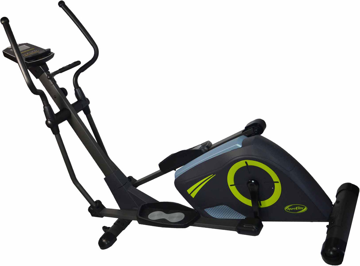 Эллиптический тренажер SportElite SE-502DSE-502D Эллиптический тренажер SportElite SE-502DSE-502DЭллиптический тренажер Sport Elite SE-502D – это популярный тренажер с магнитной системой изменения уровня нагрузки и мах овиком массой 9 кг., который обеспечивает эффективную нагрузку всех крупных мышечных групп с щадящим воздействием на суставы и позвоночник. Рама, выполненная из стального профиля, выдерживает тренирующегося весом до 150 кг.Эллиптический тренажер SE-502D имеет 8 уровней нагрузки, позволяющих выбирать сложность занятий в зависимости от вашего уровня физической подготовки.Сканирующий режим работы компьютера, отображает параметры тренировки: время тренировки, пройденная дистанция, скорость, расх од калорий, пульс, одометр. На рукоятках тренажера расположены чувствительные датчики пульса.Транспортировочные ролики обеспечивают легкое перемещение тренажера без особых физических усилий и повреждения поверх ности пола.Эллипсоид станет отличным вариантом для проведения тренировок дома, поможет сбросить лишний вес и быстро привести тело в тонус.Основные характеристики Использование: домашнееСистема нагрузки: Магнитная Максимальный вес пользователя: 150кгСкладная конструкция: Нет Длина шага: 45 см Измерение пульса: Сенсорные датчики измерения пульса расположены на рукоятках тренажераКоличество уровней нагрузки: 8Страна производитель: КитайМонитор и программы: Компьютер: ЖКДПоказания компьютера: время тренировки, пройденная дистанция, скорость, расх од калорий, пульс, одометрИнновационная форма компьютера позволяет использовать его в качестведержателя для телефона/планшета/МР3 плеераКоличество программ: нетСпецификации программ: нетСпециальные программные возможности: нетДополнительные характеристики: Педали: большие нескользящие платформы Транспортировочные ролики: ДаРама: СтальнаяПитание: две батарейки типа ААА 1,5 ВГабариты и вес тренажера Вес тренажера: 51кгВес в упаковке : 60кг Габариты в собранном виде: 177х 65х 156смГабариты в упаковке: 160х 32х 65смСтрана производитель: КитайГарантия: 18 месяцев
